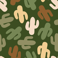Boho Indian pattern with cactus in muted earthy tones. Tribal pattern with succulent cactus flowers.
