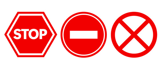 Red Stop and Limit Traffic Sign icon set, Do not Signal Vector round symbol for transportation, Isolate Graphic elements, Vector stock (Editable)