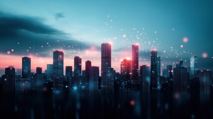 Fototapeta premium A futuristic cityscape with data centers and network infrastructure, symbolizing the complex architecture required for managing big data.