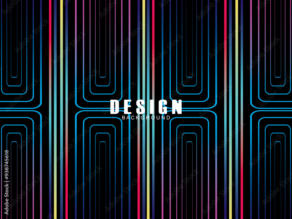 Fototapete futuristic abstract technology shining rainbow light lines with modern lines pattern black backgroun