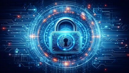 Obraz premium digital padlock on abstract cyber security technology blue background with binary code