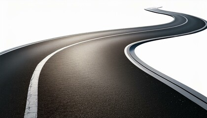 Left-Turning Asphalt Road on Clear, Transparent Background"