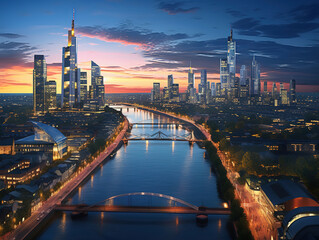 Naklejka premium Amazing High angle view of cityscape against sky during sunset