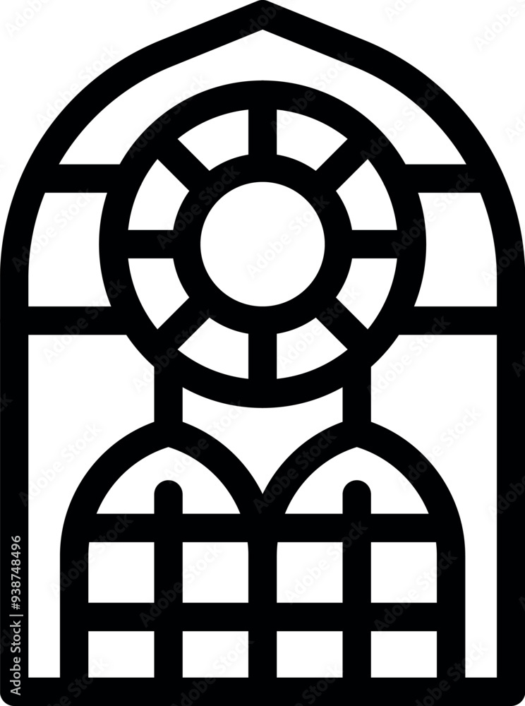 Poster simple line drawing of an arched window with a geometric design, suitable for projects related to ar
