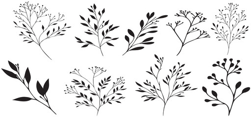 set of silhouettes of plants