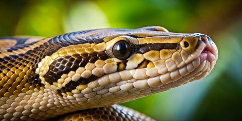 Fototapeta premium Close up of a python , Python, snake, reptile, wildlife, scales, pattern, texture, slither, dangerous, exotic