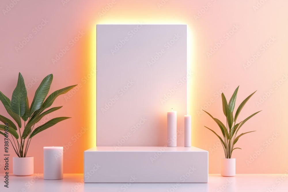 Poster minimalist 3d podium design with gradient tones and soft lighting for modern product showcases