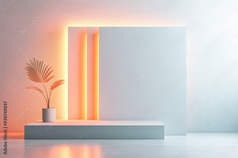 Aufkleber minimalist 3d podium with gradient tones and sharp lines for modern product showcases, illuminated b