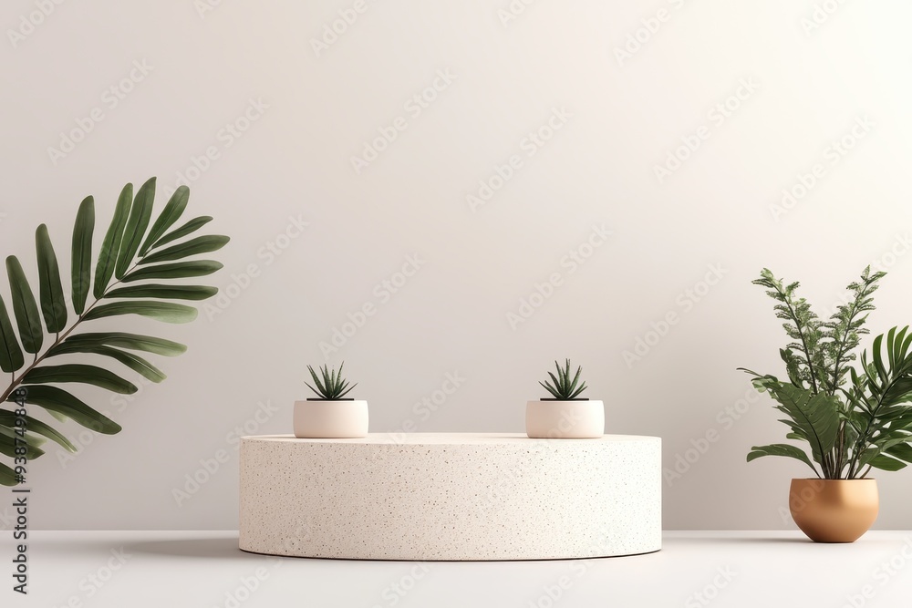 Poster futuristic 3d floating podium with organic shapes and matte textures on monochrome background for hi