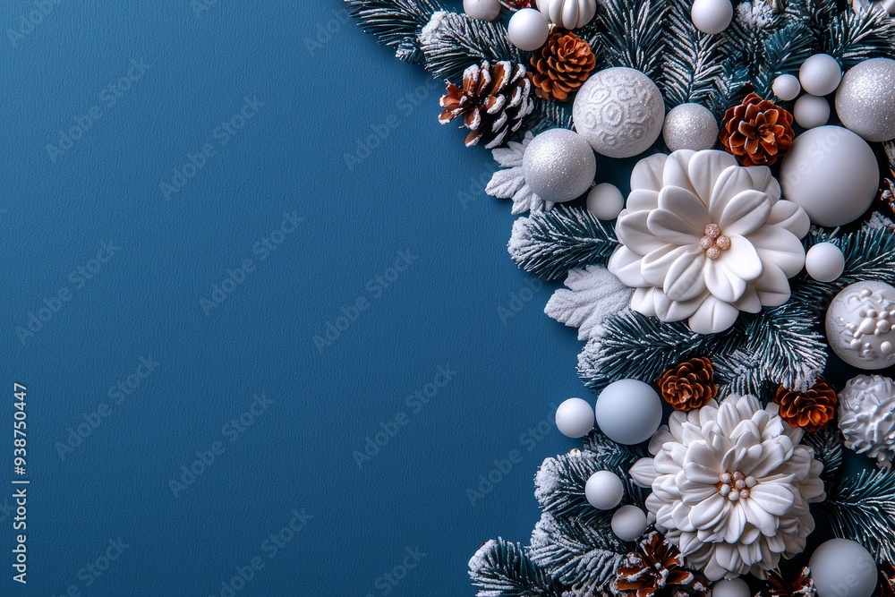 Wall mural A 3D German Christmas wreath with soft pastel colors on the right, symbolizing the festive decorations of Germany.