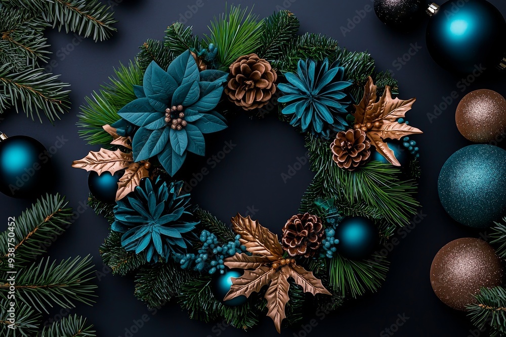 Wall mural A 3D German Christmas wreath with soft pastel colors on the right, symbolizing the festive decorations of Germany.