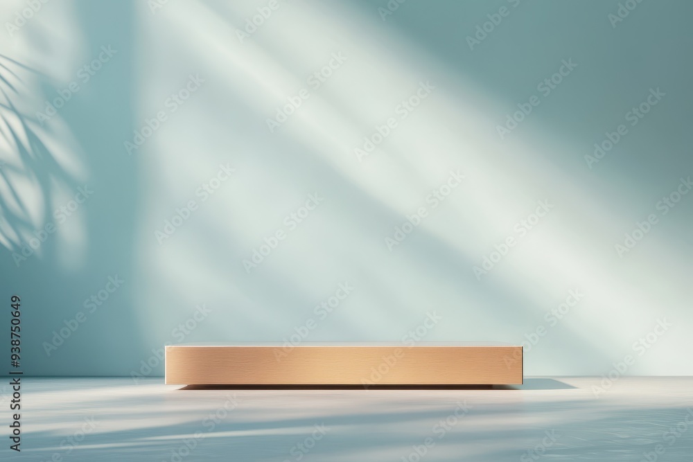 Poster modern 3d podium display with metallic surfaces and soft spotlight: ideal for tech product showcases