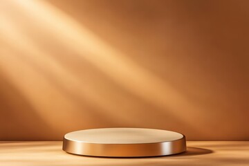 Futuristic 3D Podium with Metallic Surfaces and Soft Spotlight Illumination for Tech Product Showcase