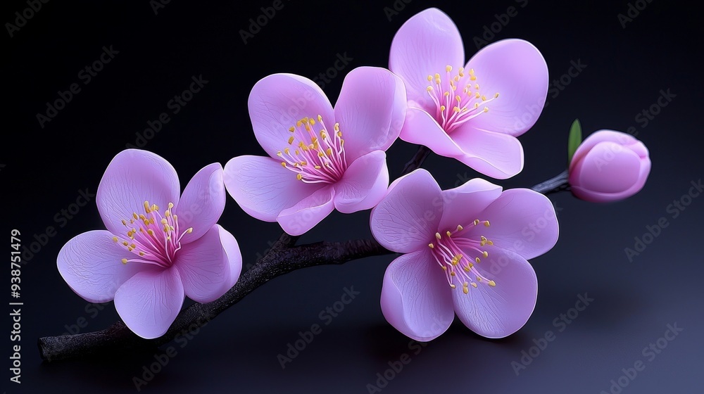 Wall mural A 3D Japanese plum blossom with soft pastel colors, symbolizing the beauty of early spring.