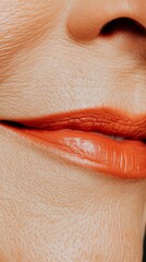 Fototapeta premium A detailed image of a womans face showing natural wrinkles around the eyes and mouth as she smiles The wrinkles are softly lit emphasizing the beauty of aging and the expression of joy creating a posi