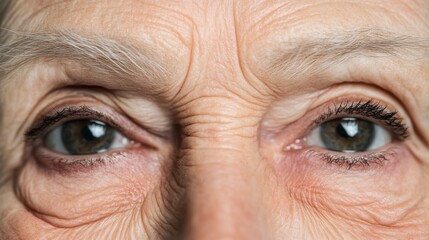 A detailed image of a womans face showing natural wrinkles around the eyes and mouth as she smiles The wrinkles are softly lit emphasizing the beauty of aging and the expression of joy creating a posi