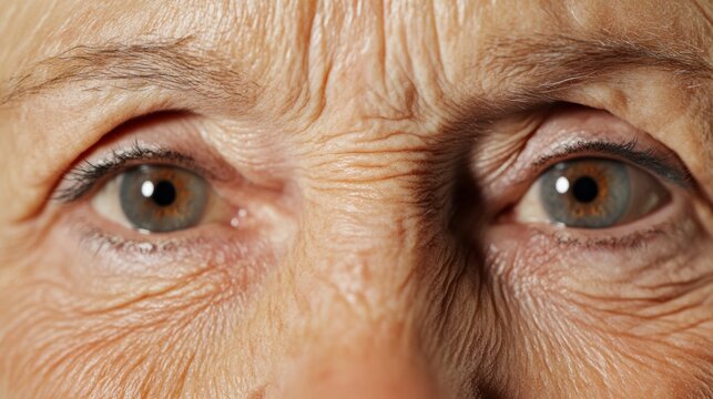 A detailed image of a womans face showing natural wrinkles around the eyes and mouth as she smiles The wrinkles are softly lit emphasizing the beauty of aging and the expression of joy creating a posi