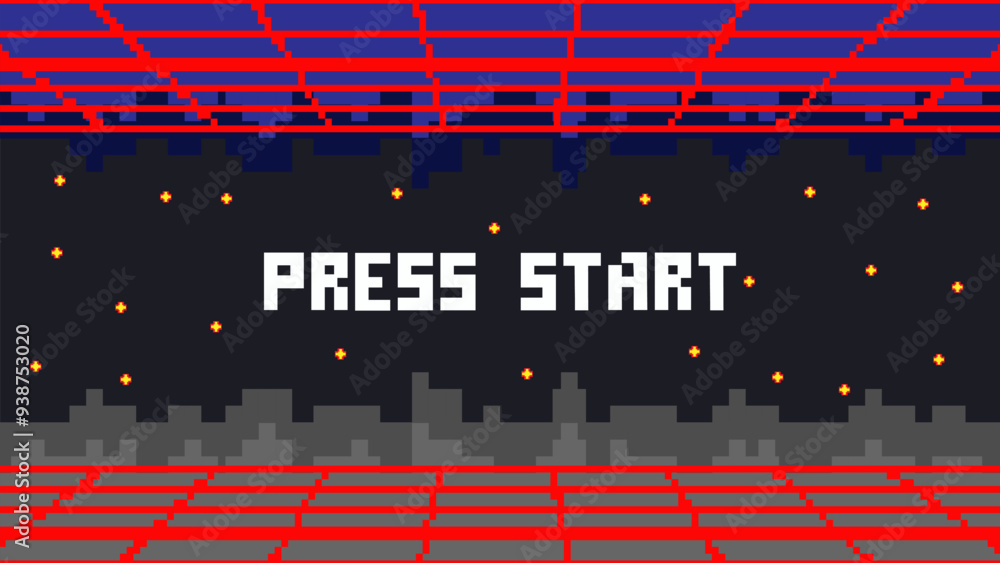 Aufkleber press start insert a coin to continue .pixel art .8 bit game.retro game. for game assets in vector i