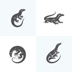 set of silhouettes of Komodo Dragon