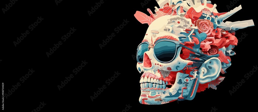Aufkleber neon sugar skull fusion: abstract realism with geometric patterns in modern day of the dead interpre