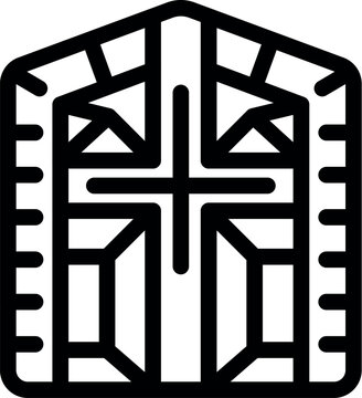 recommend clip art: Line art icon of a church building with a cross, symbolizing faith and worship