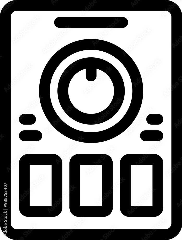 Poster electronic control panel with buttons and big knob is being adjusted, close up