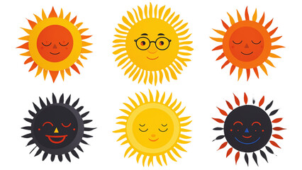 Set Of Six deffirent design sun isolate on transparency background PNG In The Line....
