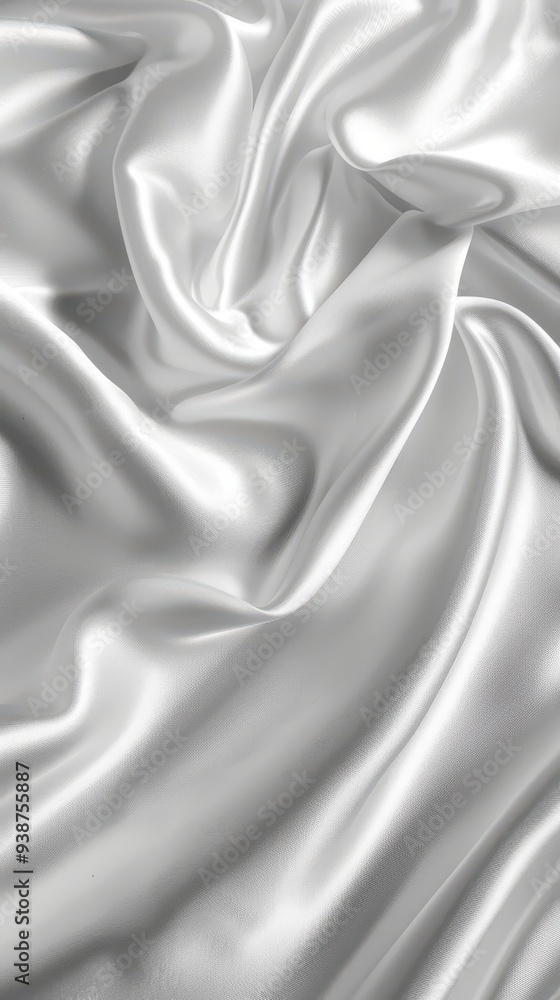 Poster smooth, shiny white silk fabric, gently draped and folded, creating elegant flowing patterns and a l