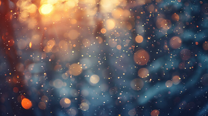 Abstract blurred background, bokeh. Defocused background. Winter, snow, dark blue color. Sunlight. Copyspace, background for postcard, banner. 