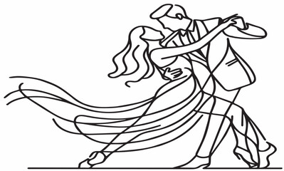 Single one line drawing happy cute married man and woman dancing