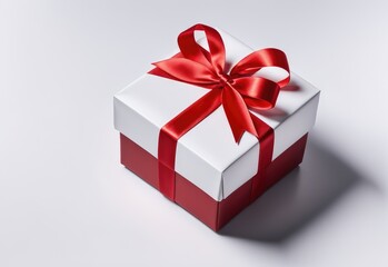 Obraz premium Gift box tied with red ribbon isolated on white background. image seen in the center and top