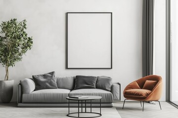 Mockup poster frame in minimalist modern interior background