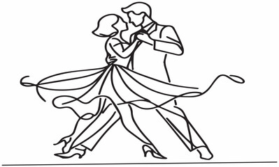 Latin dance couple line art vector illustration