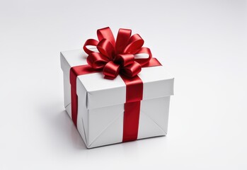 Gift box tied with red ribbon isolated on white background. image seen in the center and top