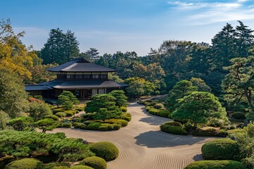 Fototapeta premium Japanese Garden with Traditional House.