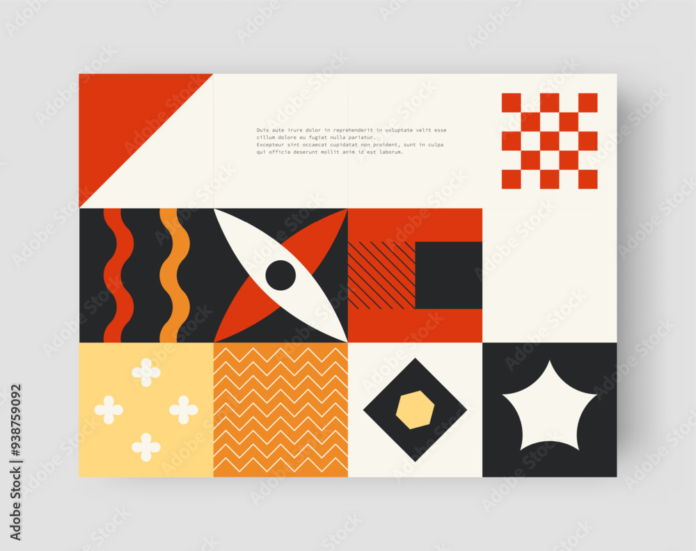 Poster neo geo poster. abstract color card. minimal figures collage. bright squares. flat stars and circles