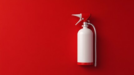 Obraz premium A red and white fire extinguisher on a red background.