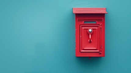 Red Mailbox on a Blue Wall