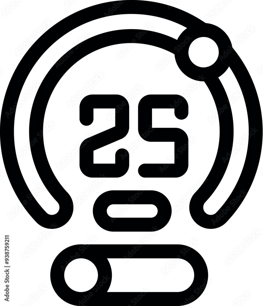 Poster simple line icon of a digital timer showing twenty five minutes cooking time left