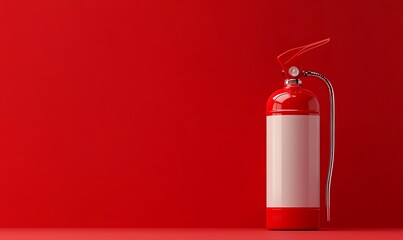 Red fire extinguisher on red background.