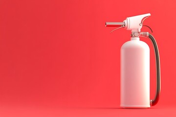Obraz premium White fire extinguisher on red background.