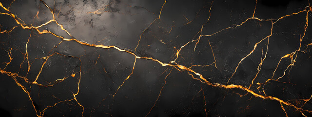 Luxurious Cracked Black Marble with Gold Veins