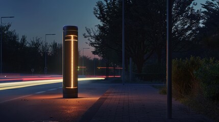 Design a road light with a sleek, cylindrical shape and an innovative, downward-focused LED array
