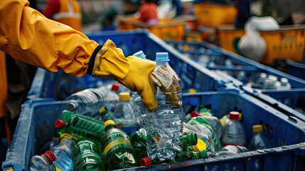 Fototapeta premium Recycling plastic bottles, old bottles in the recycling bin