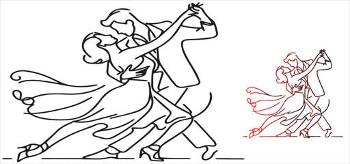 Latin dance couple line art vector illustration