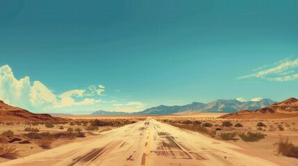 Naklejka premium A scene with two roads in the desert, one of which appears to have a lot of traffic.