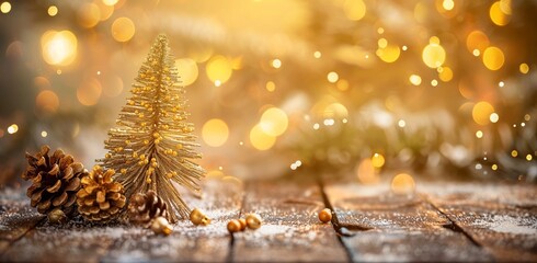 Christmas tree decorated with golden Christmas ornaments