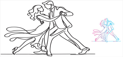 Single one line drawing happy cute couple dance
