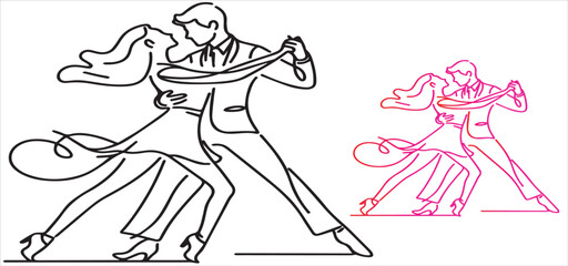single line art couple dancing