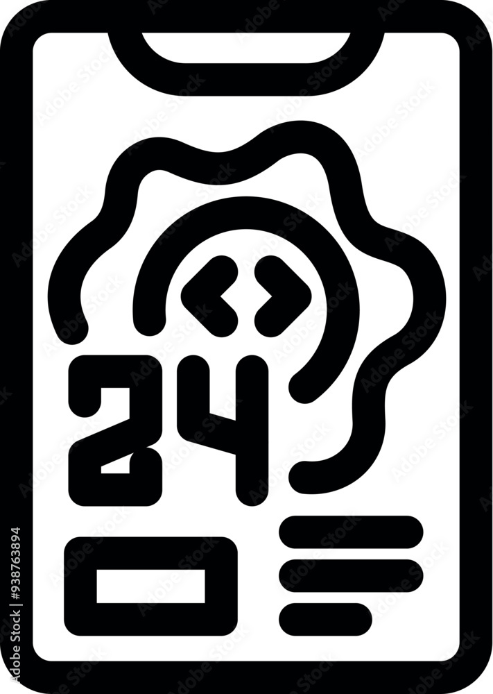 Poster smartphone showing brain working 24 hours icon vector outline